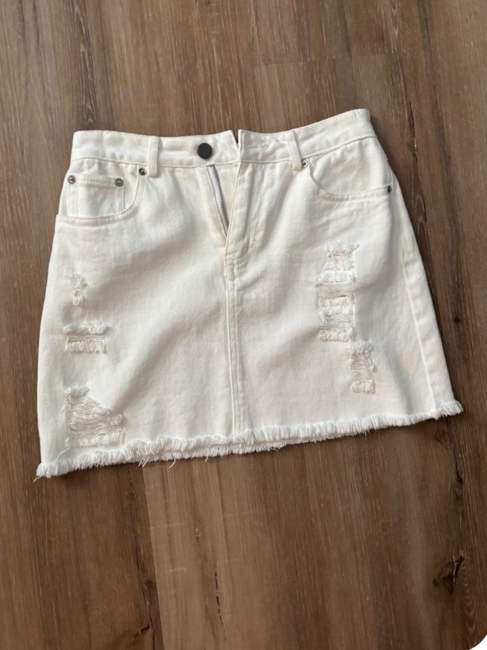 Pink Lily White Distressed Denim Mini Skirt